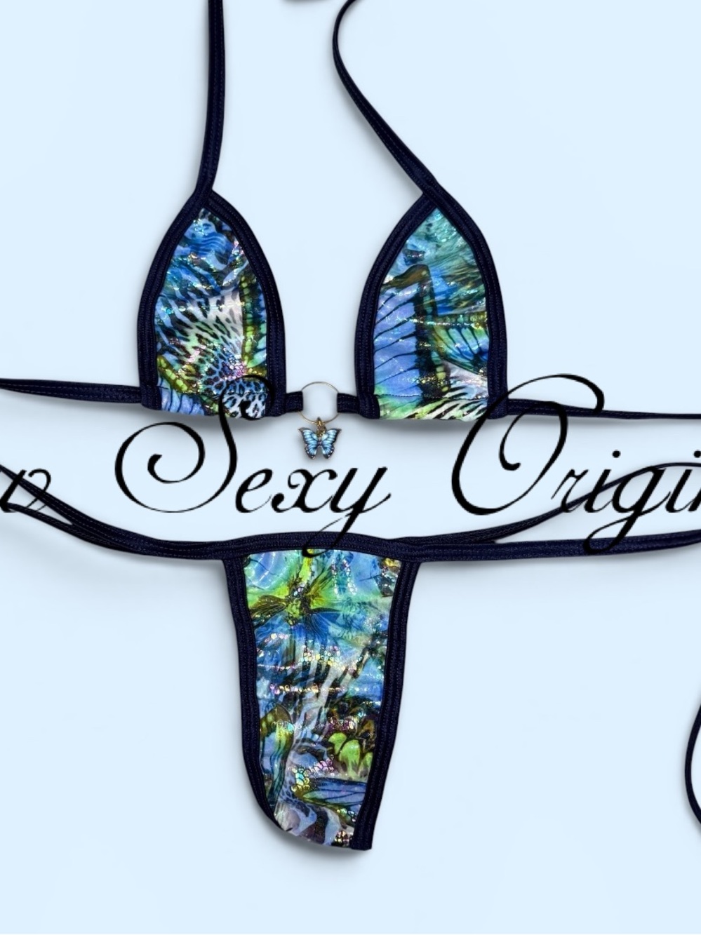 Colorful Blue-Green Micro Bikini with Butterfly Charm